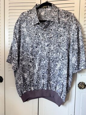 Alan Stuart Black & White Abstract Short Sleeve Half Button-Front Shirt size XL